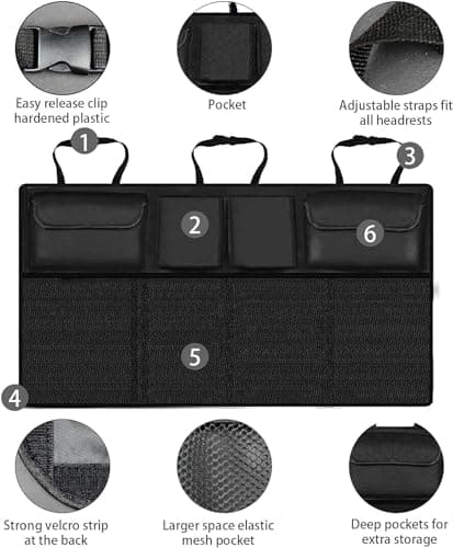 KOLODOGO Car Trunk Organizer, Backseat Hanging Organizer With 8 Large Storage Bag Super Capacity, Waterproof Trunk Storage Bag For Suv Car, Black, Nylon, Automobiles 2