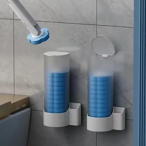 Disposable Toilet Brush with 8pcs Sponge Refills, Wall Mounted Bracket Disposable Toilet Bowl Cleaner Wand, Toilet Cleaning System for Supreme Deep Cleaning and Hygienic Bathroom with Holder 2