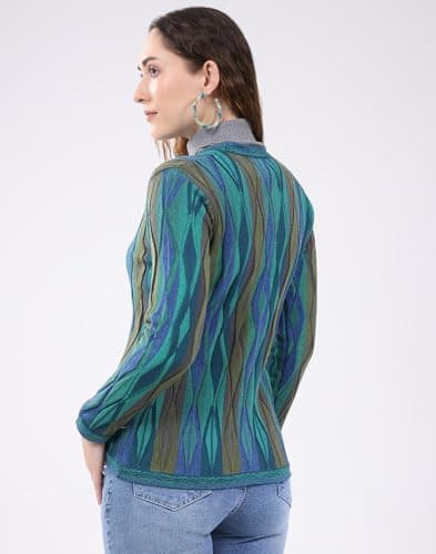Monte Carlo Women's Regular Fit Cardigan | Printed Pattern | Button Closure with Full Sleeve V Neck | Printed Winterwear Cardigan for Women Green M (Pack of 1) 4