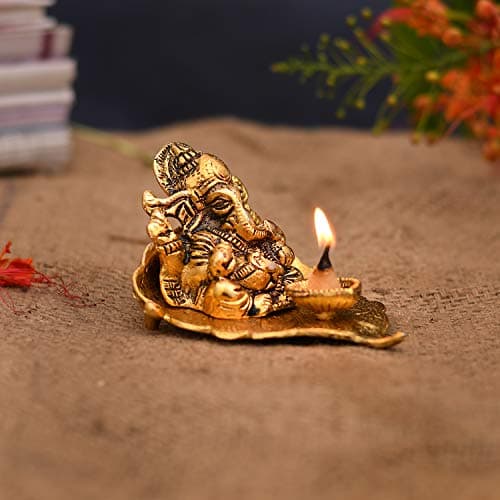 Collectible India Return Gift Ganesh Idol on Leaf - Lord Ganesha with Diya - Metal Diya for Diwali Decoration Items Home Decorative Gift Puja Gifts Corporate, Diwali Gift Item 3