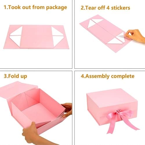Aakriti Baby Pink Gift Box Set (Pack of 3) | Foldable Luxury Hamper Boxes with Satin Ribbon Closure | Premium Matte Finish | 18 x 17 x 9 cm | Ideal for Wedding, Birthday & Festive Gifting 3