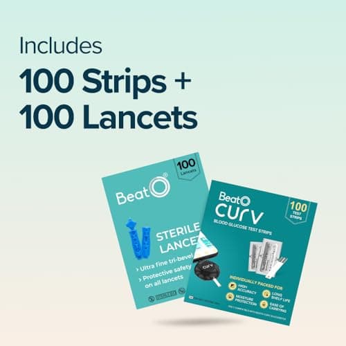 BeatO CURV - Blood 100 Glucose Test Strips & 100 Lancets 3