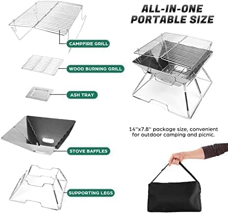 Qebham Grill Medium: Original Folding Charcoal Bbq Grill Stainless Steel With Carrying Bag For Backpacking Included, Hiking Travel Picnic Bbq, Free Standing 4