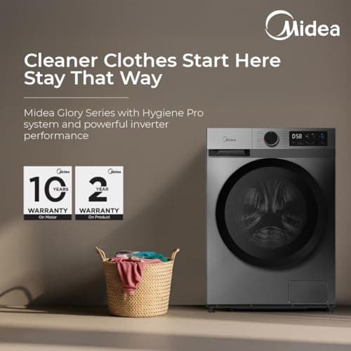 Midea 7 Kg 5 Star Fully Automatic Front Load Washing Machine with Inverter Motor, Self Clean Drum Technology, 15 Wash Programs (MFG17W70B/T-IND, Titanium Grey) 5