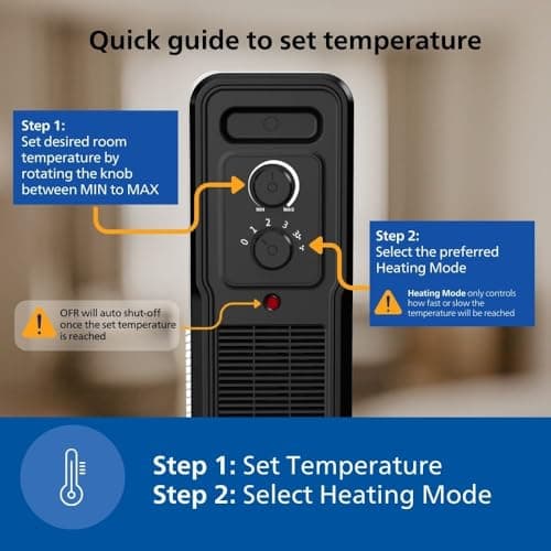 PHILIPS 11 Fin Oil Filled Room Heater (OFR) | M-Shaped fins for faster, uniform heating | Two Knob Controls for temperature & heat modes | Tilt & Auto Shut-Off Safety | PTC Fan Heater for quick warmth 3