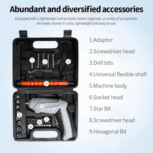 SNEL Cordless Power Screwdriver with Rotatable Handle, 90-180 Degree Rotation, Complete Accessory Kit with Carrying Case 5