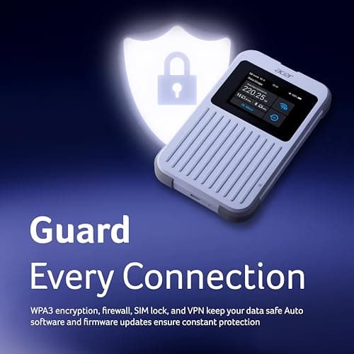 Acer Connect M6E 5G Mobile WiFi| WiFi 6E Hotspot 20 Devices| 2.4″ Touchscreen| Global 135+ Country Coverage| 8000 mAh Battery | IP68 Rugged | Enterprise-Grade Security | NFC Touch-to-Connect | Tri-SIM 3