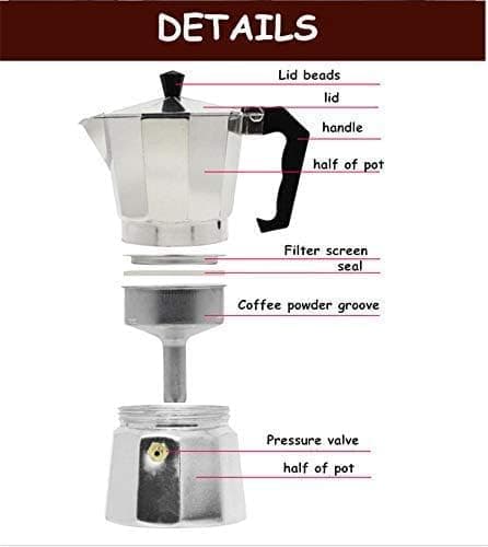 Shreedhar Impex Italian Style Moka Pot Coffee Kettle Aluminum Stovetop Espresso Maker Manual Coffee Brewer for Home Kitchen Travel Camping (2 Cup) 4