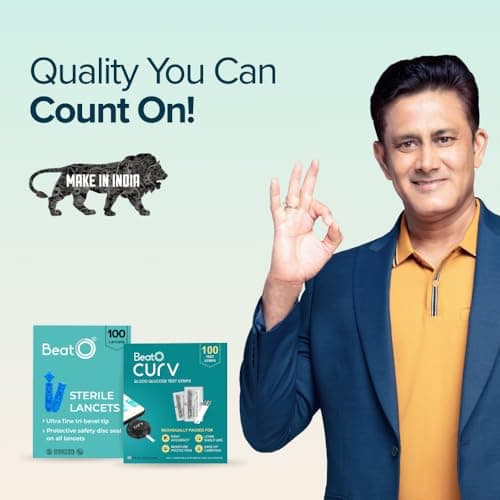 BeatO CURV - Blood 100 Glucose Test Strips & 100 Lancets 2