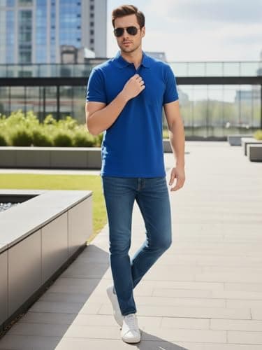 SMAN Men's Polo T-Shirt Regular Fit Half Sleeves with Pocket and Bottom Neck Collar for Casual and Daily Use. (Medium, Royal Blue) 4
