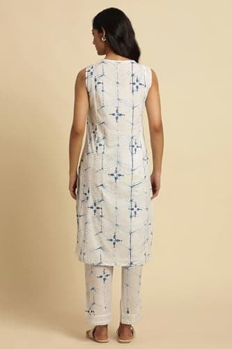W for Woman White Printed Cotton Co-Ord Kurta Sets With Straight Pant_24FEWS10529-123082_3XL 4