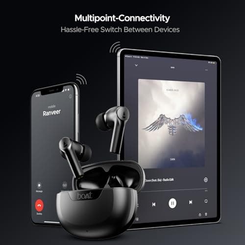 Boat Airdopes 300, Cinematic Spatial Audio, 50HRS Battery, 4Mic AI ENx, Fast Charge, App Support, Low Latency, IPX4, v5.3 Bluetooth Earbuds, TWS Ear Buds Wireless Earphones with mic (Gunmetal Black) 5