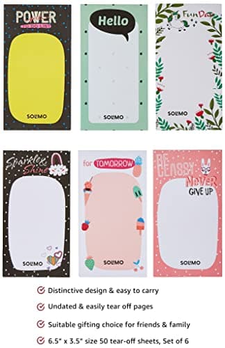 Amazon Brand - Solimo To Do List Planner – 6.5” x 3.5”, 50 Sheets Easy Tear Off Notepads, for Grocery, Shopping, Reminders, Checklist, Set of 6 2