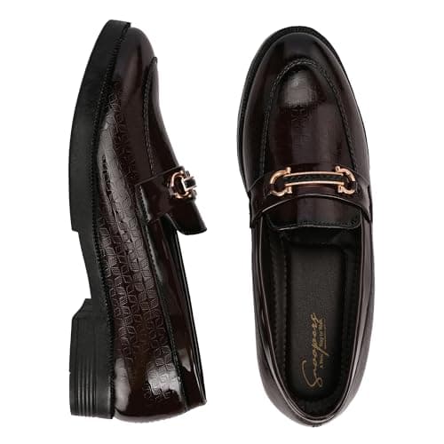 Men's Patent Leather Shiny Loafers | Shining Shoes for Wedding, Party and Festivals | Flexible TPR Sole and Comfortable Cushioned Insole | Stylish Shoes for Jeans, Kurta Pajama, Sherwani Brown 5