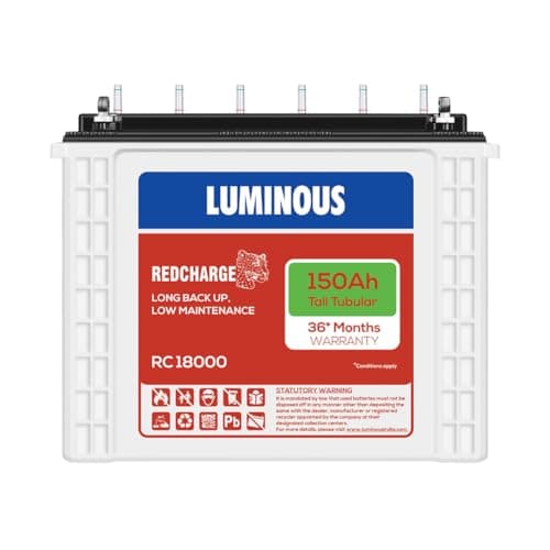 Luminous Red Charge RC 18000 Tall Tubular Inverter Battery for Home, Office & Shops | 150Ah/12V High-Performance, Durable & Low Maintenance Battery | Easy Installation | 36 Months Warranty