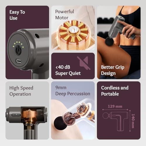 HealthSense Percussion Gun Massager machine for Full Body Pain Relief of Neck, Shoulder, Back, Arm & Foot for Men & Women | 2800 RPM Deep Tissue Massage Gun with Speed Indicator | 4 Removable Heads |  2