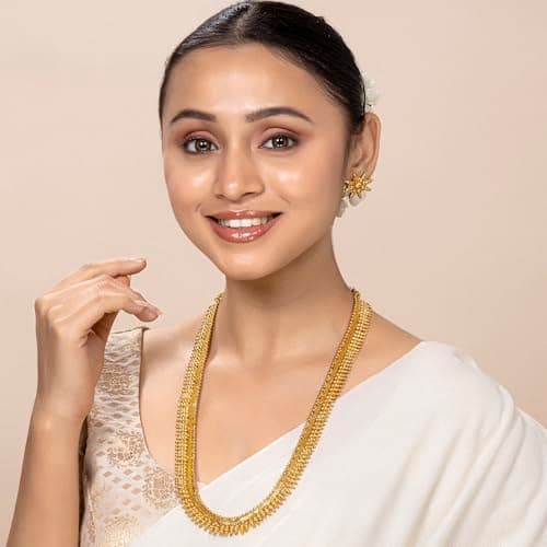 Peora Traditional Gold Plated Maharani Haar Necklace with Earrings South Indian Traditional Festive Bridal Wear Jewellery Set Gift for Women 2