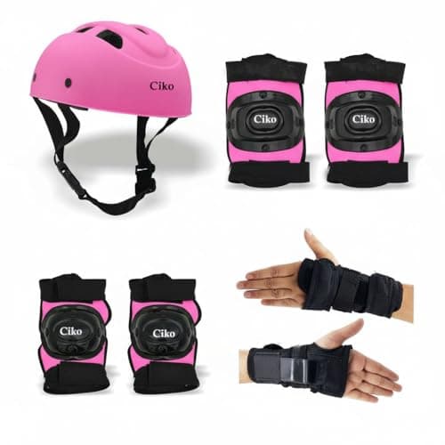 Ciko Kids Sports Protective Gear Set from Beginner to Advanced for 3-5-8-14 Years Boys Girls with Knee and Elbow Pads Wrist Guards Set for Skateboarding, Cycling & Roller Skating Scooter (Pink)