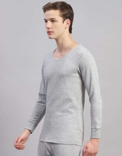 Monte Carlo Mens Grey Solid Cotton Blend Round Neck Full Sleeve Thermal Vest (6230M1GR-0-40) 2