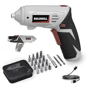 BUILDSKILL 4V Cordless Screw Driver Kit | 19 Pcs | 4 N.M. Torque | 250 RPM | Magnetic Chuck | 1.5AH Battery | Forward-Reverse | 2 position Handle Lock & LED Light | Type-C Charging cable included