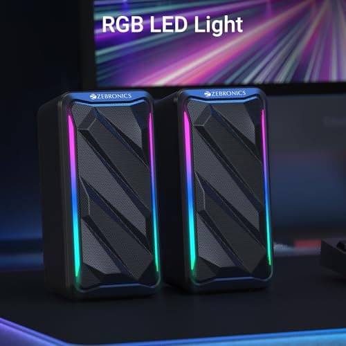ZEBRONICS Igloo 2, 2.0 USB Computer Speakers, 10 Watts, RGB LED, USB Powered, AUX, Volume Control Pod for PC, Laptops, Desktop (Black) 4