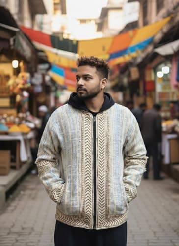 CRYSTALHEAL; DESIGNING THE DESTINY Crystal Heal Vira Jacket for Men & Women – Boho Tribal Cotton Jacket, Handcrafted Ethnic Hoodie Jacket, Winter Casual Streetwear (IN, Alpha, L, Regular) 2