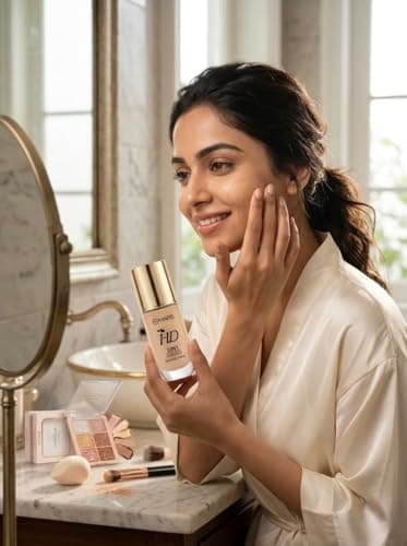 Ultimate Glow Makeup Combo - 2-in-1 HD Super Stay Foundation, Glowzila 6-Shade Highlighter Face- Long Lasting, Full Coverage Professional Makeup Set (Highlighter & HD 2in1) 3