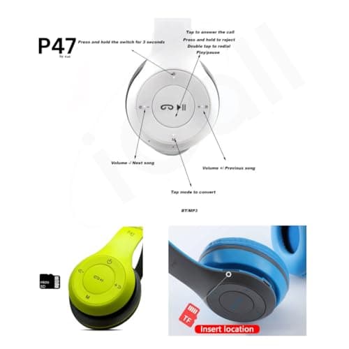 P47 Wireless Bluetooth Headphones Over Ear with Mic (Multicolor) 3
