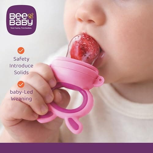 BeeBaby Soft Silicone Nibbler with Extra Mesh for Babies, Baby Fruit & Food Feeder, Anti Choking Fruit Pacifier, Teether for Infant, 100% BPA Free, 3 Months+ (Chewy - Pink) 3