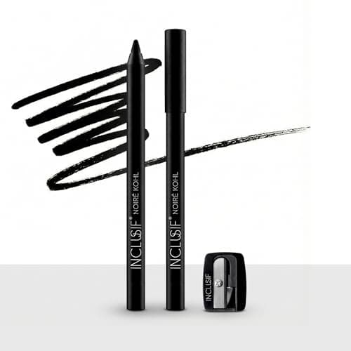 INCLUSIF Noiré Kohl Kajal Pencil with sharpener | Smudge-Proof, Waterproof & Sweat-Proof | 24H Intense Black | Enriched with Vitamin E & Almond Oil | Vegan, Cruelty-Free | 1.5g 2