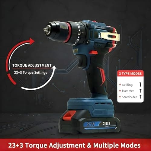 THOR 21V Cordless Impact Drill Kit | 2x 2.0Ah Batteries, Fast Charger, Metal Chuck, LED Light | Variable Speed, 31 Accessories, BMC Box | Compact Professional Home DIY Drilling 5