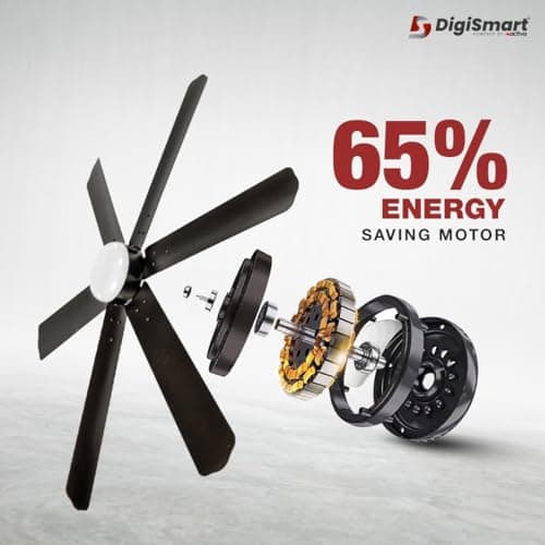 DIGISMART Autum Hexa 1200mm BLDC Ceiling Fan | 6 Blade | 28W | 5 Star | Remote, LED Light, Timer | Smoke Brown | Pack of 1 6