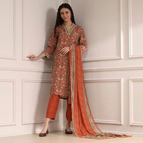 Biba Women Blue Rust Polyester Straight Printed Kurta Set_38 2