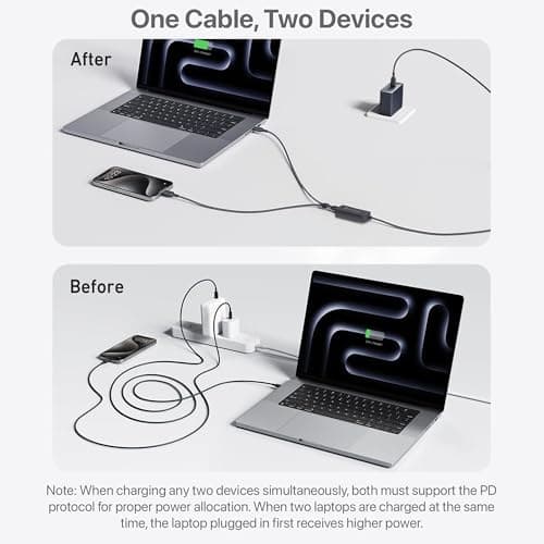 eller santé® 1.5M 140W Nylon Braided Type-C to Dual Type-C Data Cable, 480Mbps High-Speed Data Transfer Compatible with iPhone 17,16 & 15, Galaxy S25, S24, S23, Tablet, Laptop-Black 5