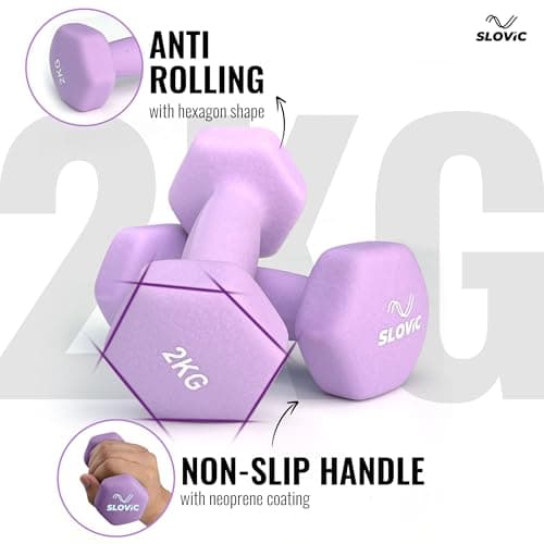 Slovic Dumbbell Set [2 Kg Each] | Neoprene Dumbbell Set for Home Gym | Gym Dumbbell Set for Home Workout | Gym Equipment for Home Workout | Anti-Skid Iron Dumbbell | Dumbbells for Women [Purple] 3