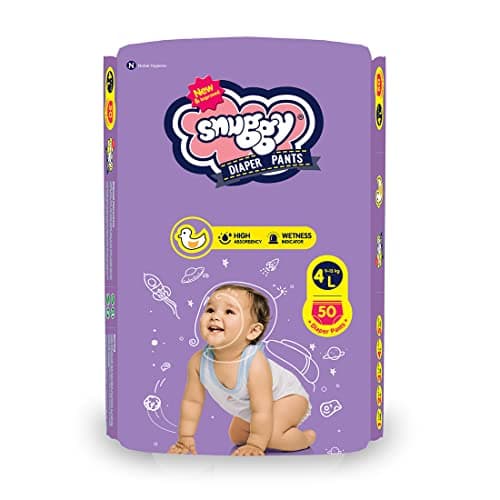 Snuggy Baby Diaper Pants Large 50 Count (Pack of 1), 9-13 kgs, Rapid Absorption, Anti - Bacterial