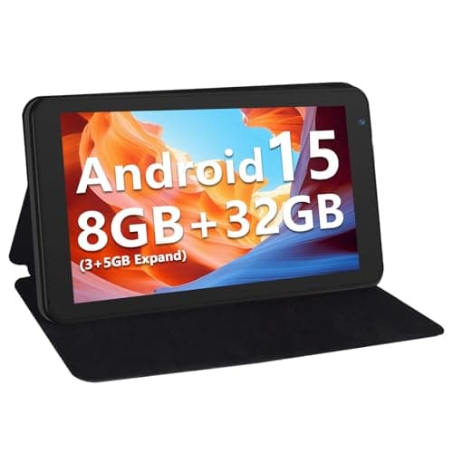 NEWISION 7 Inch Tablet with Case, Five Core Android 15 Tablets, 8GB RAM 32GB Storage 1TB Expand, 5G WiFi,1024x600 IPS HD Screen, 3500mAh, Dual Camera, Type C Tablet PC (Black)