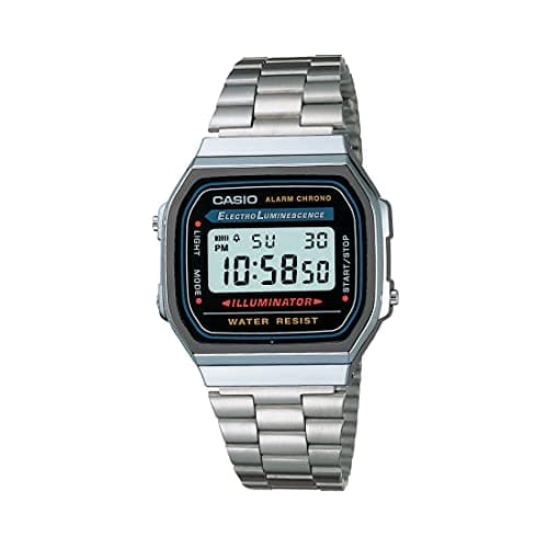 Casio Unisex Vintage A168WA-1WDF Black Digital Dial Silver Stainless Steel Band D131