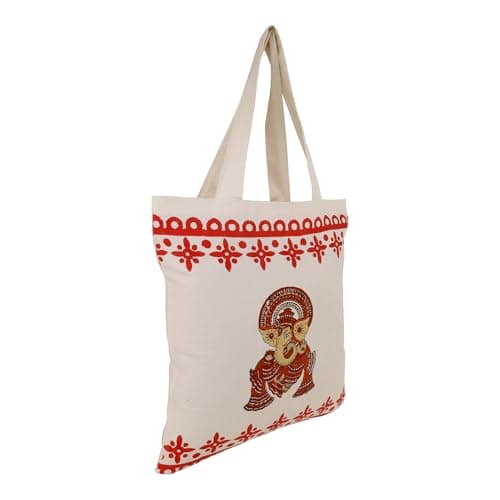 Indha Hand Block-Printed Cotton Tote Bag – Lord Ganesha Motif | Eco-Friendly Reusable Gift & Puja Bag | Handmade by Women Artisans in India | Sustainable Canvas Tote 4