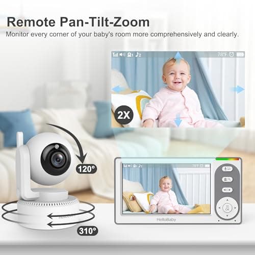 HelloBaby 4.3'' Video Baby Monitor with 30 Hours Battery, Remote Pan-Tilt-Zoom Baby Monitor No WiFi, Baby Monitor with Camera and Audio, Night Vision, ECO Mode, Two-way Talk, 8 Lullabies, 1000ft Range 4