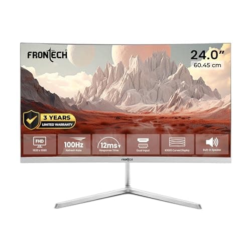 FRONTECH Ultima Series 24 Inch Curved LED Monitor| Refresh Rate 100Hz|3500R Curve| Full HD 1080p| Built in Speaker | Bezel Less Design | HDMI & VGA Ports (MON-0088, White)