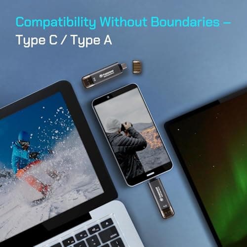 Transcend 310C 256GB USB C & USB A External Portable SSD, Up to 1,050 MB/s, 5 Yr Warranty, Black, for iPhone 15 pro max, MacBook, Ipad, Laptop and Desktop TS256GESD310C 3