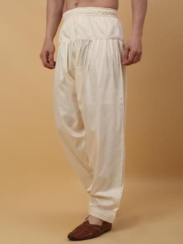 KRAFT INDIA Men's Silk Blend Beige Elastic Waistband Patiala Salwar For Kurta, Size- X-Large 3