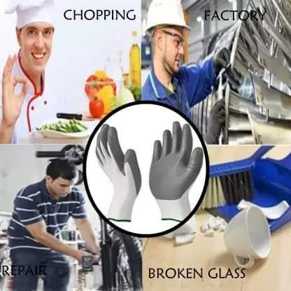 QTM Nylon Industrial & Home Cut Resistant Safety Hand Gloves 4 Pairs White & Grey 4