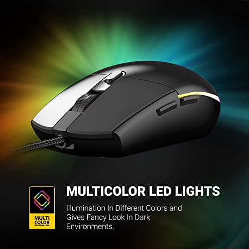 Ant Esports GM60 Wired Gaming Mouse, 3200 DPI Adjustable Optical Sensor, 6 Programmable Buttons, Multicolour LED Lighting, Ergonomic Design, USB Wired Mouse for PC/Laptop, Precision Gamer Mouse 3