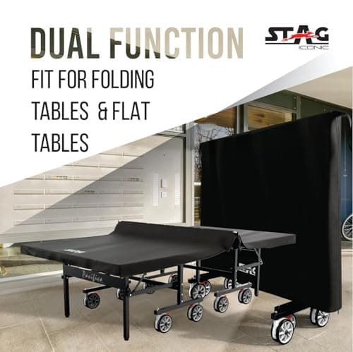STAG ICONIC Table Tennis All Weather 2-in-1 Table Cover | Waterproof Indoor & Outdoor Protection | Fits Flat & Folding Tables | Heavy-Duty 500D Polyester + PVC | UV Resistant, Dustproof, Durable 4
