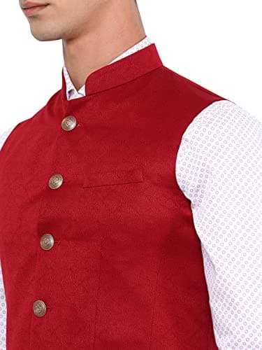 JB Men's Red Terry Wool Solid Regular Fit Waist Coat (Bandhgala Jacket) - ZI4Q_36 5