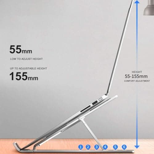 Dyazo 6 Angles Adjustable Aluminum Ergonomic Foldable Portable Tabletop Laptop/Desktop Riser Stand Holder Compatible for MacBook, HP, Dell, Lenovo & All Other Notebook (Silver) 3