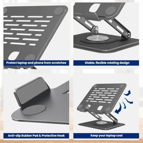 Dyazo 360° Rotating Laptop Stand | Multi Angle & Height Adjustable Tabletop Riser | Foldable Metal Holder with Anti-Slip Pads | Compatible for MacBook Air/Pro, Dell, HP, Lenovo & More (Space Grey) 3