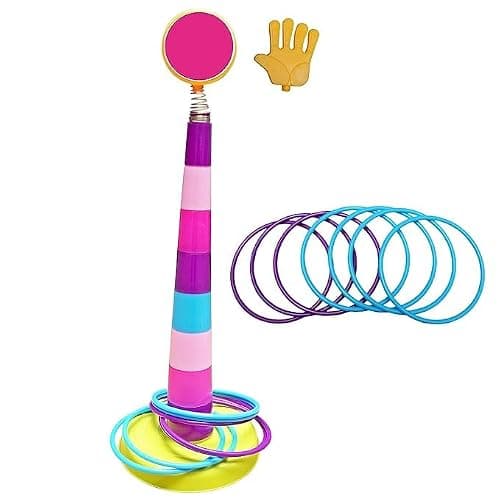 2 in 1 Ring Toss Game for Kids | Indoor Outdoor Fun Learning Activity Toy | Stacking Rings & Target Throw Game | Multicolor Plastic Toy for Baby | Birthday Gift for 1-5 Years - Random Design 5